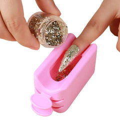 Boite application poudre paillette nail art rose