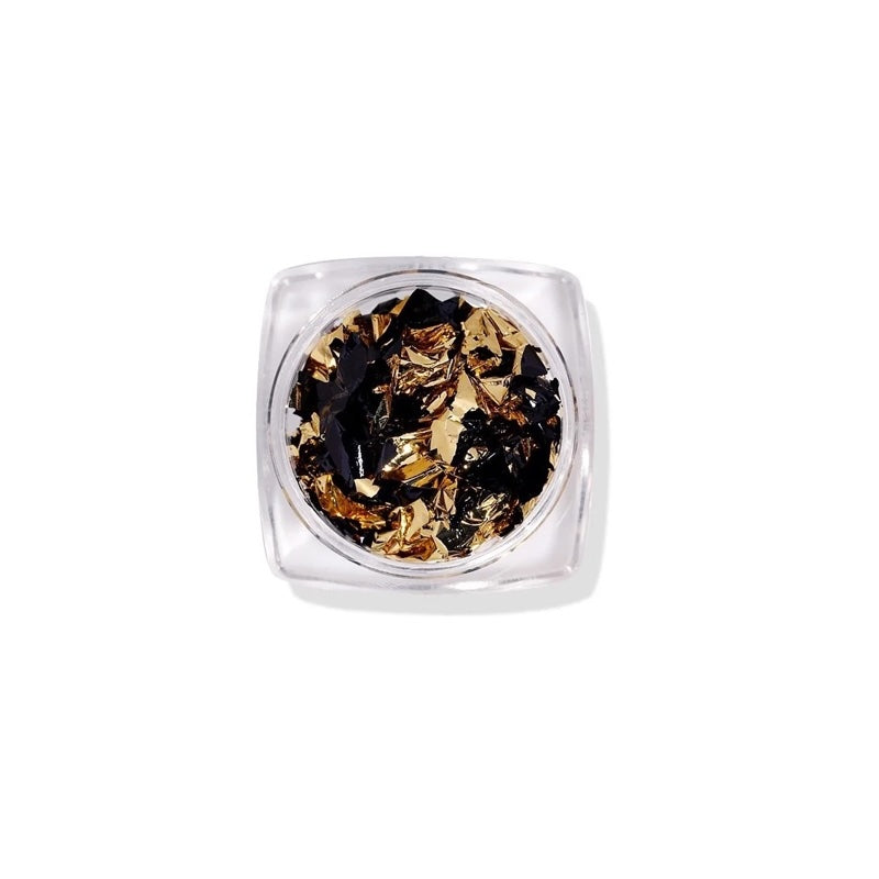 feuilles de paillettes nail art noir et or