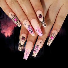Press On Nails Halloween - Sorcière Mystique et Toiles Roses